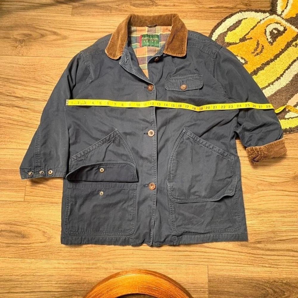 Navy blue corduroy collar chore jacket with plaid lining (0134)